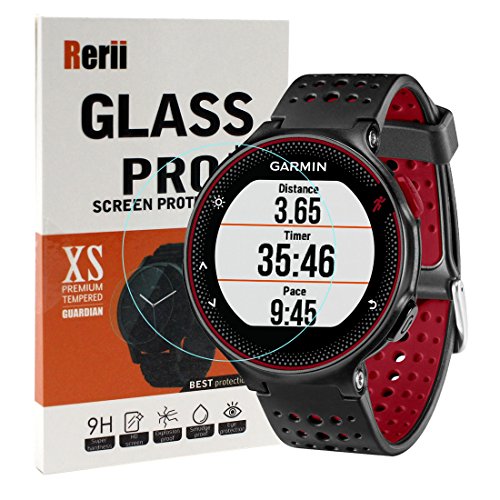 Garmin Forerunner 235 225 Screen Protector, Rerii [2-Pack] High Definition, 9H Hardness, 0.3mm Thickness, Shatterproof, Delicate Touch, Real Glass Screen Protector for Garmin Forerunner 225 235