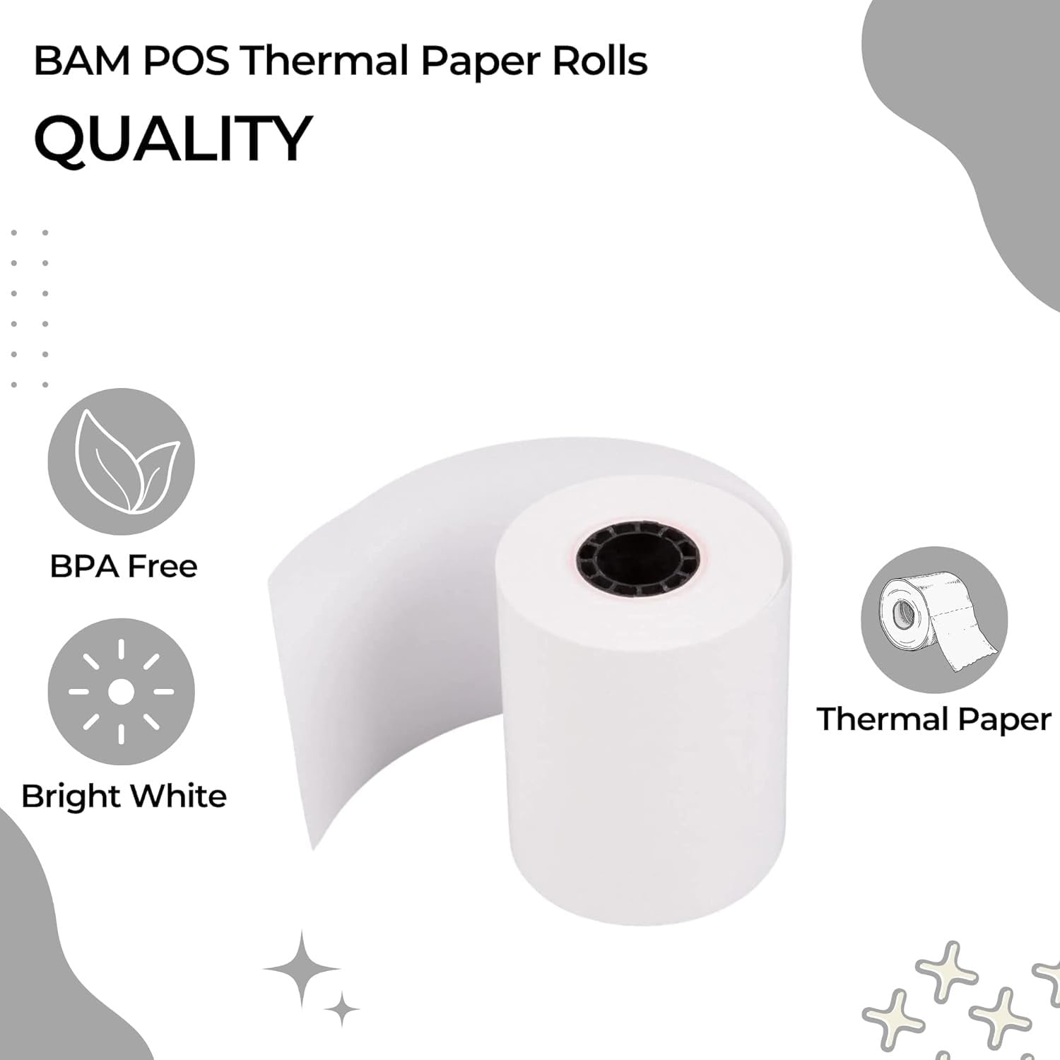 BAM POS - Rollos de papel térmico (50 unidades, 8,9 x 230 m), color blanco