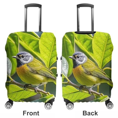 Green Leaves And Birds Printed Luggage Cover Protector, Fits 18-32 Inch Luggage3