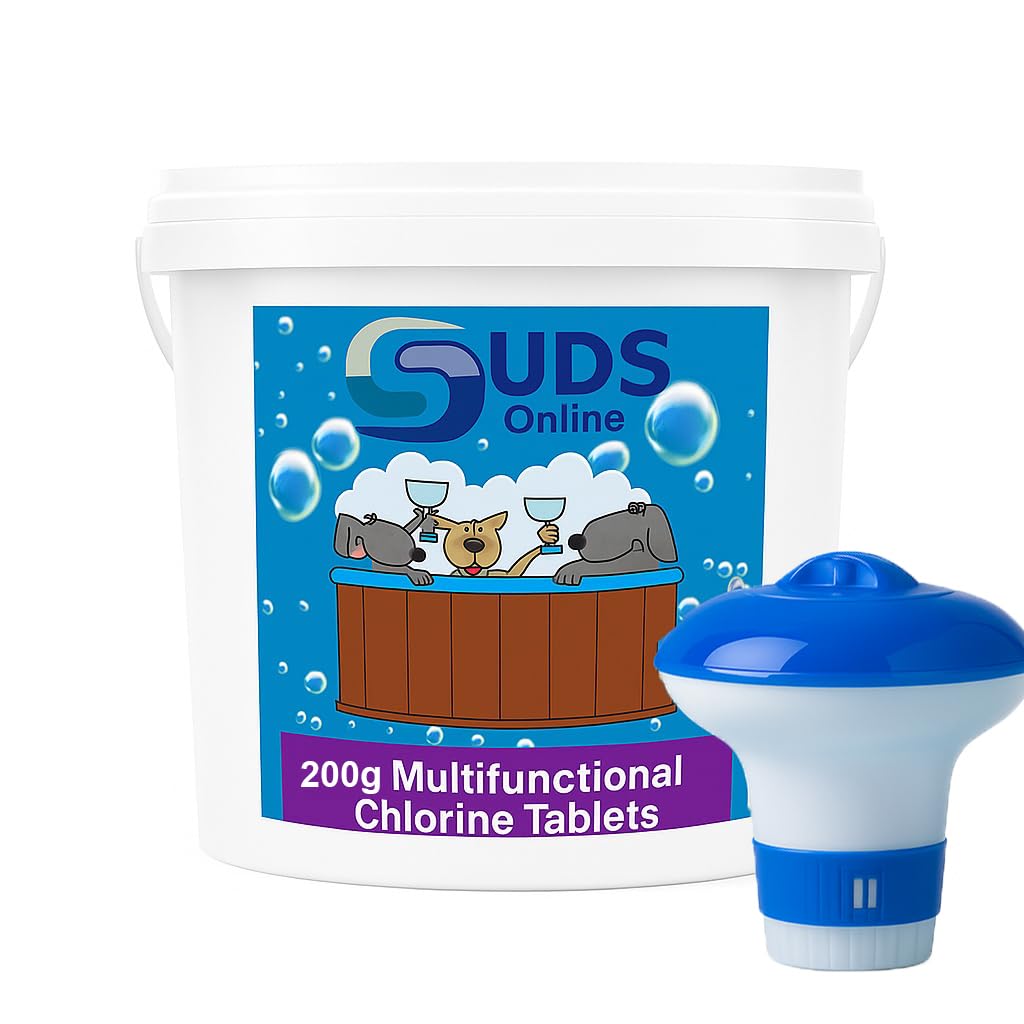 Suds Online 5kg Multifunctional Chlorine Tablets 200g Swimming Pool Chemicals + Large Floating Dispenser