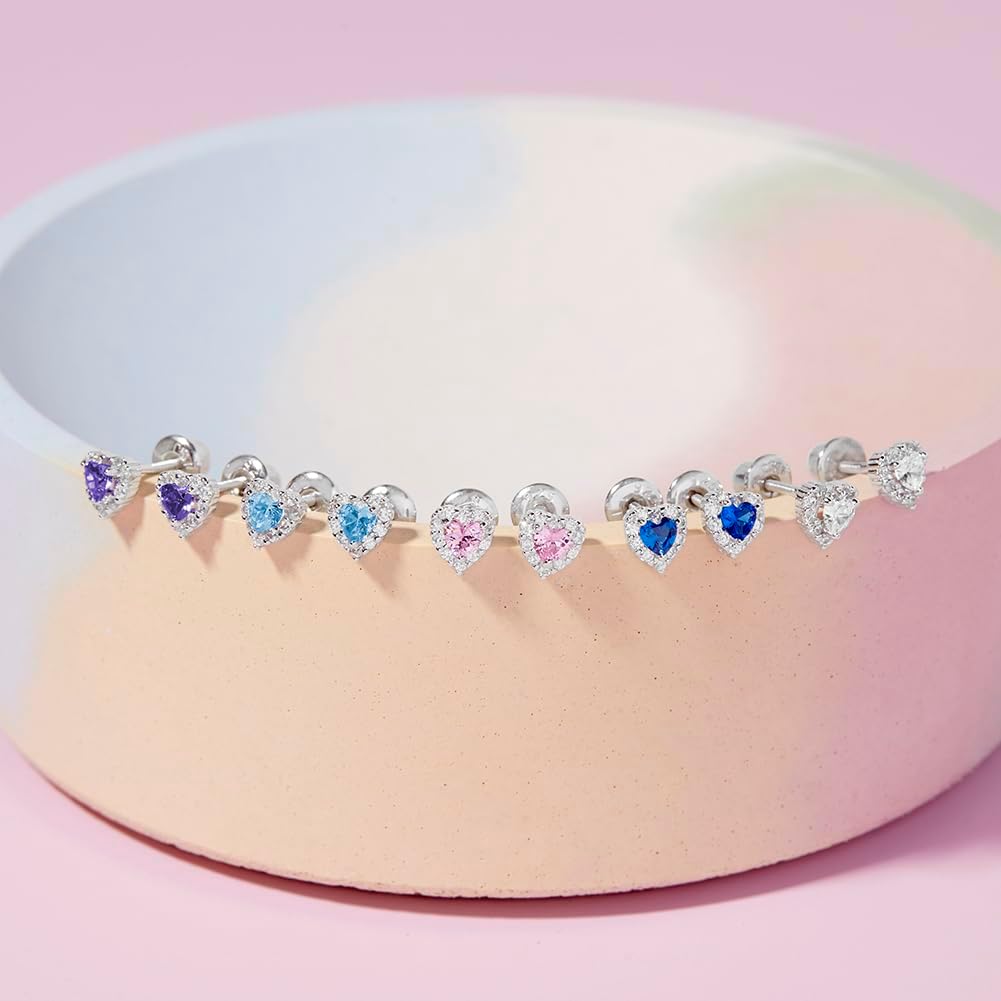 In Season Jewelry CZ Diva Heart-Shaped Kids Earrings - 925 Sterling Silver Hypoallergenic Earrings for Girls with Secure Screw Backs - Safe & Comfortable for Toddlers, Kids & Little Girls - Image 5