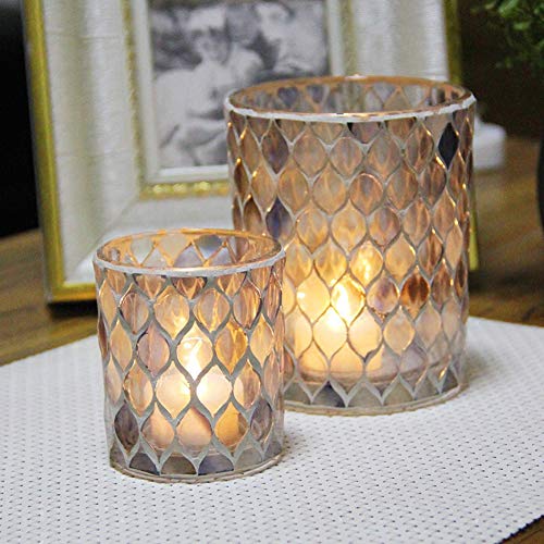 Two-Piece Light Color Mosaic Glass Tea Light Candle Holder Romantic Handmade Gifts Votive Pillar Candleholder Christmas Candlestick Holders Home Decor Wedding Party Table Decor #TOP3