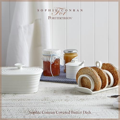 Portmeirion x Sophie Conran Porcelain Butter Dish with Lid - White Ceramic Butter Dish with Handle, Great Gift for Farmhouse and Kitchen Lovers - Image 3