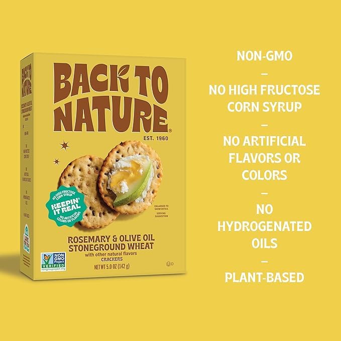 Image of Back to Nature - Stoneground Wheat Crackers - Rosemary & Olive Oil - Real Ingredients like Whole Grain Wheat, Flax Seed and Sea Salt - Dairy Free & Non-GMO - 5 ounce (Pack of 6)