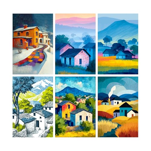 Image of SiddArtify Colorful Village Wall Art Prints Set - Impressionist Home Decor Poster for Living Room Bedroom Office - 8x12 inch Board Pack of 6