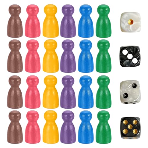 YIPFEN 24 fichas y 4 dados de colores para juegos de mesa educativos y clásicos como parchís y oca