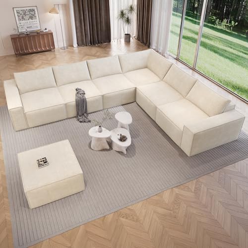 Image of Vesgantti Boneless Couch, 6 Seater Modular Sectional Sofa, Convertible Couches for Living Room, Yellow