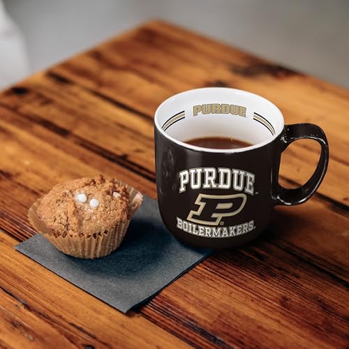Image of Logo Brands NCAA Purdue Boilermakers 15 oz Stripe Coffee Mug - Vintage Team Logo, Inside Print & Stripes, Microwave & Dishwasher Safe- Great Gift For Fans & Alumni