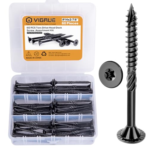 VIGRUE Deck Screws, Wood Screws - Star Drive Decking Screws for Timber, Log, Landscaping Wood, Rust-Resistant, Easy to Install, DIY Projector & Wood Working (60PCS #14X2-7/8) 60PCS #14X2-7/8