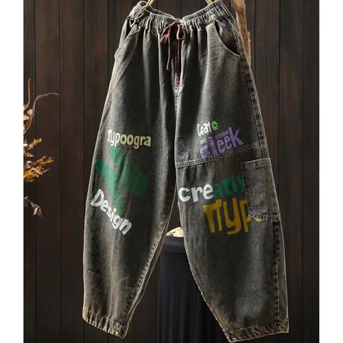 Baggy Jeans Men Graphic Y2k Sweatpant Jeans with Elastic Waisted High Waist Graffiti Washed Wide Leg Denim Pants Jogger2