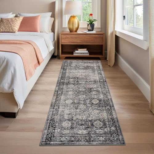 GarveeHome Runner Rugs 2x6 Vintage Printed Hallway Rugs with Non-Slip Backing, Stain-Resistant Oriental Area Rugs, Washable Farmhouse Low Pile Rugs for Kitchen, Laundry, Green Camel