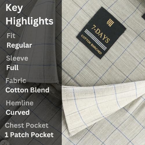 Image of 7-DAYS Men's Premium Checks Formal Shirt - Cotton Rich, Regular Fit, Full Sleeve, with Pocket, Wrinkle Resistant - Stylish Office & Everyday Wear.