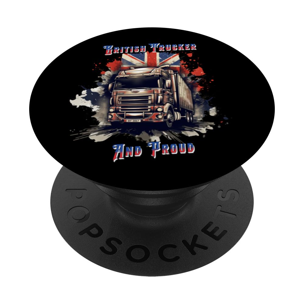 British Trucker, Truck Driver, Lorry, HGV PopSockets Swappable PopGrip, Black