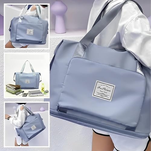 Image of JD Fresh 41 Liter Foldable Travel Bags for Women /Nylon Duffle Bags /Expandable Vanity Travelling Luggage Handbags /Waterproof & Lightweight Shopping Bag for Personal Items (Sky Blue)