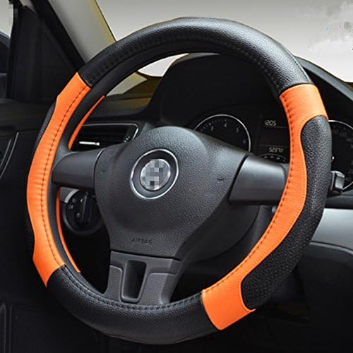 Top Leather Steering Wheel Cover Universal Fit Soft Breathable Steering  Wheel Wrap Orange
