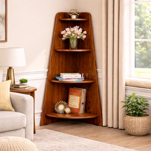 Image of Wudniture Solid Sheesham Wood Corner Shelf for Living Room | Wood Wall Shelves (Walnut)