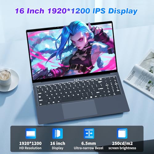 Notebook 16 Pollici, Core i5-8210Y CPU, Win 11 PC Portatile 16GB RAM 1TB SSD, Laptop Tastiera Retroilluminata, 1920*1080 IPS Full HD Schermo, (Mini-HDMI+USB3.0+Type-C+Webcan+WIFI5+5800Mah Battery)