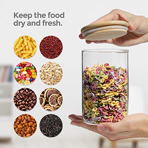 Comsaf Food Storage Container With Airtight Bamboo Lid Set Of 5, Clear Glass Canister Food Jar With Sealing Lid Kitchen Pantry Storage Container For Sugar Flour Cereal Pasta Snack Tea Coffee Beans #TOP5