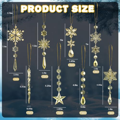 Image of Crystal Ornaments for Christmas Tree Decorations Gold Snowflake Icicles