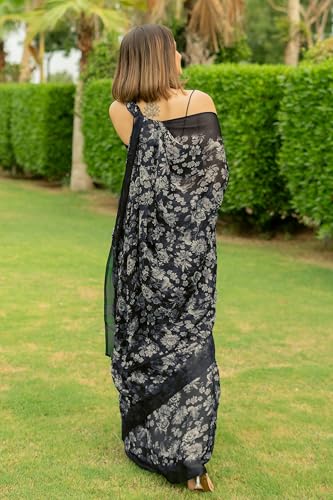 Image of MIRCHI FASHION Women Saree Floral Printed Chiffon | Breathable Lightweight Summer Sari for Office and Daily Use with Unstitched Blouse (Available in 20 Styles)