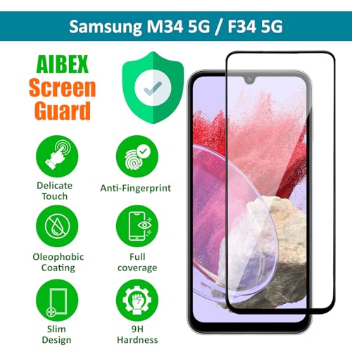 Image of AIBEX Tempered Glass for Samsung M34 5G / Samsung F34 5G| 9H Hardness | Anti-Glare & Anti-Fingerprint | Water Resistant | Edge-to-Edge Full Screen Protector | Bubble-Free Installation