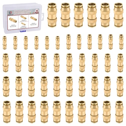 Boeray 48pcs Quick Connect Brass DOT Air Line Fittings Straight Union 1/4 3/8 5/16 5/32 1/8 1/2 Tube Push to Connect Fittings Air Suspension Fittings Straight Air Brake Union Push Lock Fittings