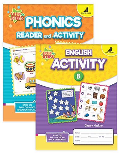 Image of Woodsnipe Phonics Reader and English Activity book for Preschool Ages 3 to 6 Years| Worksheets on Vowels, Consonants, Rhyming Words, Letter Tracing and Colouring, Vocabulary, Sight words | Combo of 2