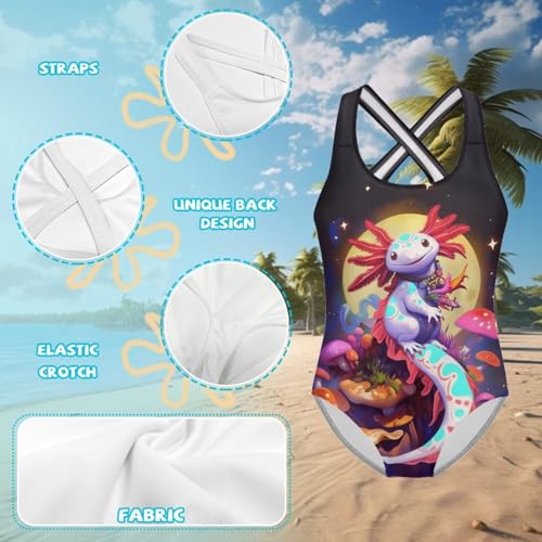 Image of WELLFLYHOM Girls Bathing Suits Size 5-14 One Piece Cross Back Swimsuit Sleeveless Full Coverage Swimwear for Beach Swimming