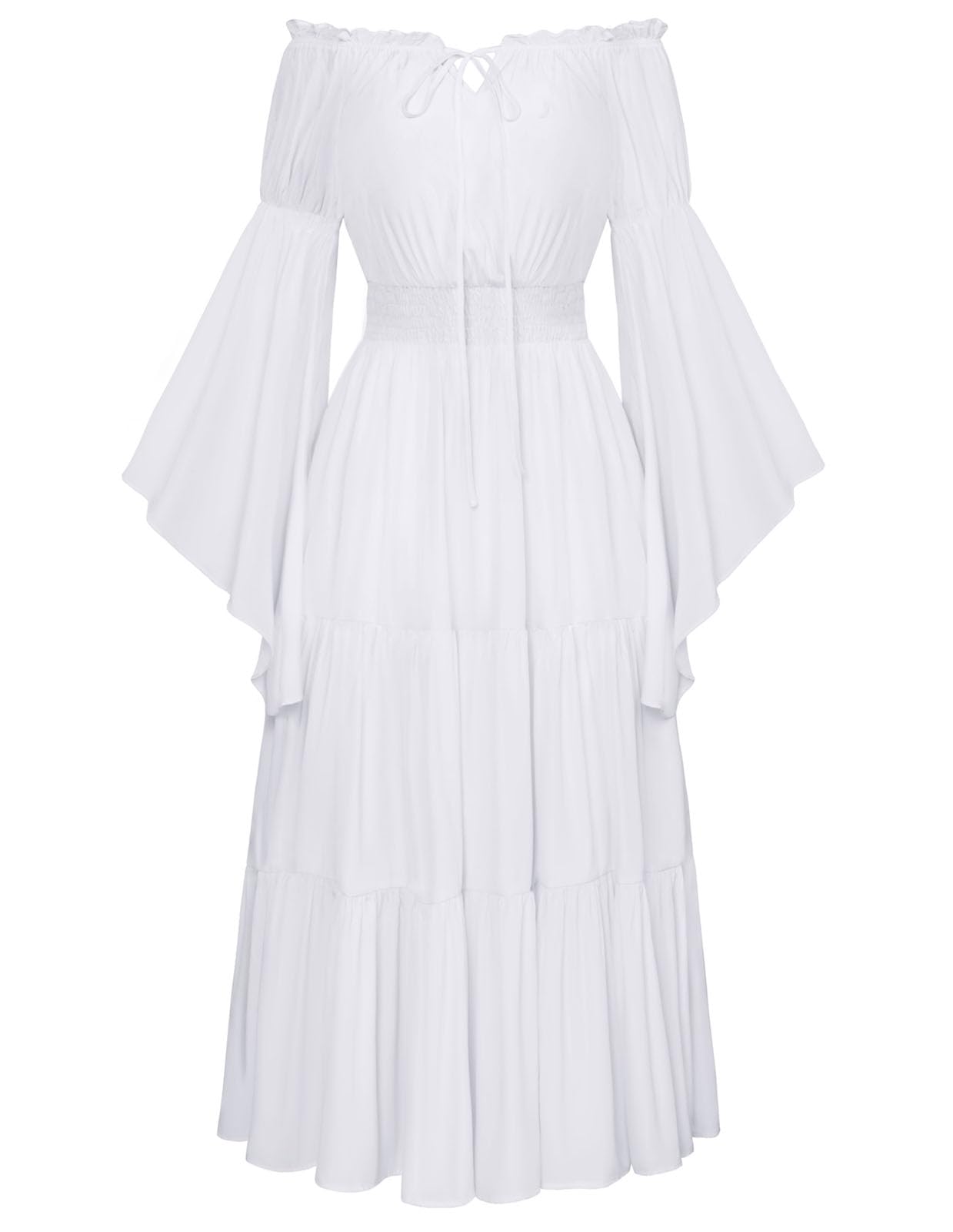 Scarlet Darkness Renaissance Costume Women Off Shoulder Bell Sleeve Tiered Maxi Dress