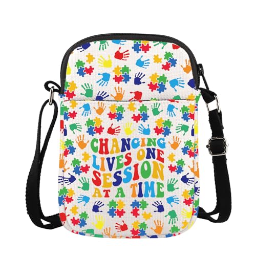 JXGZSO Autism Awareness Gift Changing Lives One Session At A Time Crossbody Bag ABA SLP OT Therapist Gift