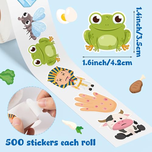 Image of Passover Ten Plagues Sticker - 1000 Pcs The Ten Plagues of Egypt Waterproof Vinyl Reusable Laptop Sticker Roll Coloring Book Scrapbook Water Bottle Page Activity Pad Party Favors Skateboard