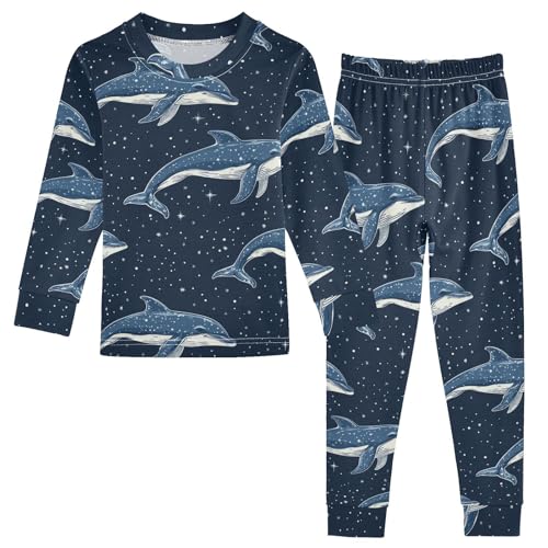 Pajama Sets Long Sleeve Starry Sky Dolphin Pattern Soft Comfy Sleepwear 2 Piece PJS 3-8T