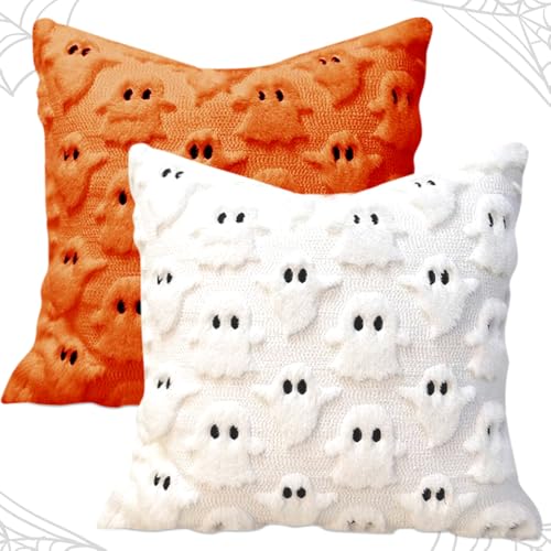 MIFKLMV Halloween Throw Pillow Covers Set of 2 Ghost&Pumpkin Pattern Design Throw Cushion Covers Fall Decor Pillowcases for Couch Sofa Bedroom Home Decor 45x45cm-A