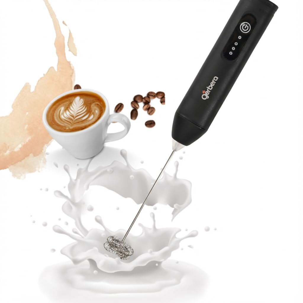 Gerbera Rechargeable Milk Frother Handheld,3 Speed Adjustable Electric Whisk Foam Maker, Handheld Drink Mixer, Frother Wand,Milk Foamer for Protein Powder, Drinks (Black)