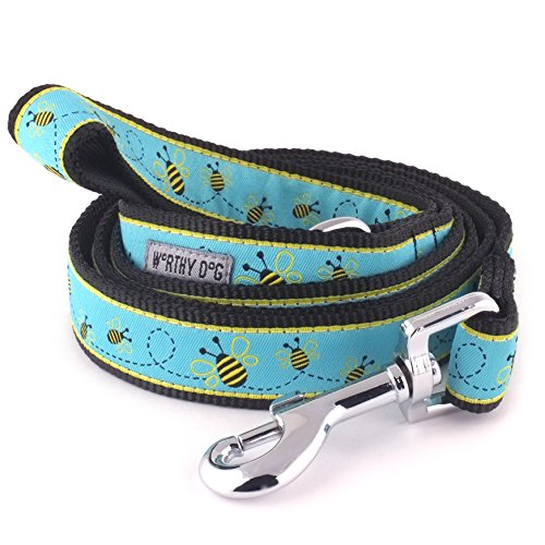 The Worthy Dog Busy Bee Leash For Dog Made of Nylon - 5ft Comfortable Strong Breathable Leash for Walking Dogs, Blue Size- Large