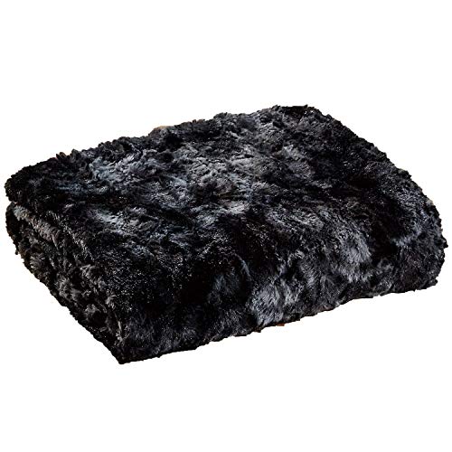 Viviland Faux Fur Throw Blanket, Luxury Soft Plush Shaggy Fleece Blanket, Machine Washable, Black, 50\"×60\" - Thumbnail 2