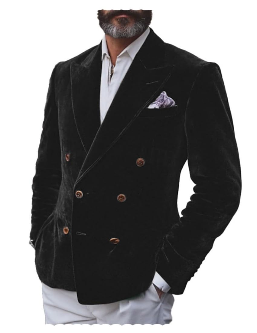 Blazer da uomo in velluto slim fit giacca doppio petto smoking blazer matrimonio ballo cena elegante