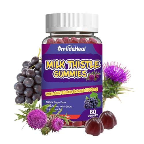 SmildeHeal Milk Thistle Gummies, Milk Thistle Extract 1000mg, Liver Detox, Antioxidant Support, Non-GMOs, Non-Gluten, Vegan, Milk Thistle Supplement, 60 Count
