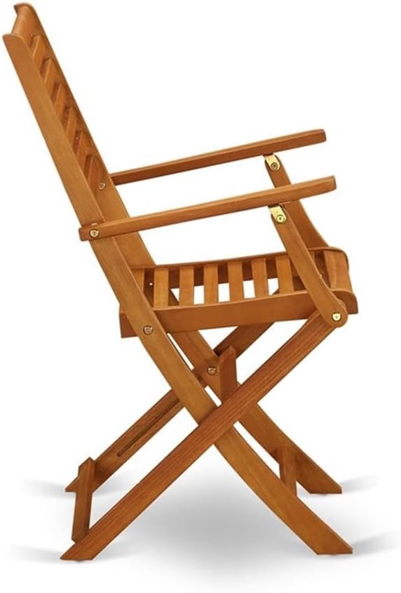 Pemberly Row 5-Piece Wood Patio Dining Set, Acacia Wood, Natural Oil Finish, Includes 60 x 36 in Table and 4 Folding Armchairs, Weather Resistant, X-Leg Design, Outdoor Furniture for Porch, Backyard,