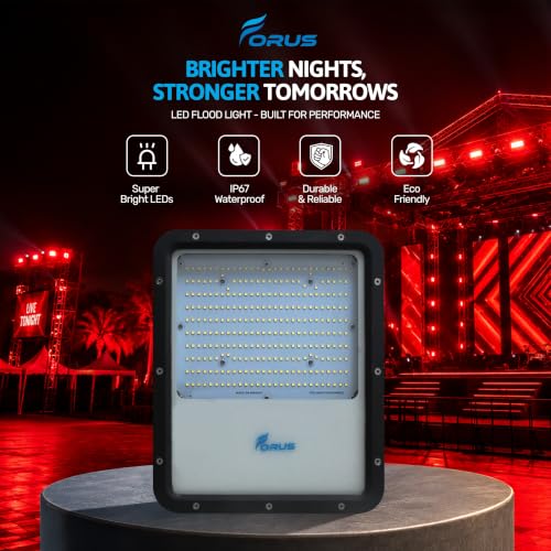 Image of Forus 200W LED Flood Light IP67 Waterproof, Red Outdoor Decorative Floodlight for Garden Decor, Landscape, Parking, Warehouse, High Mast Security Light with 4 Year Warranty