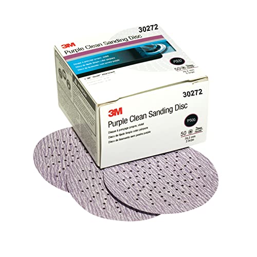3M Cubitron II Hookit Purple Clean Sanding Abrasive Disc 3in, 31465, 500+ Grade, 50 discs Virtually Dust-Free, High Performance, Long Lasting, Multi-Hole Pattern, for Automotive Sanding