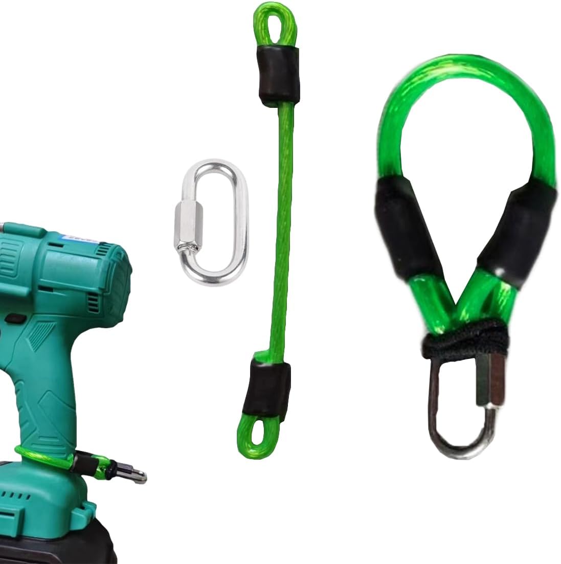 2 Pack Power Tool Lanyard Safety Tether Quick Release D-ring Hook Duty Coil Loop Lock Carabiner for Retractable Lanyard Tool Fall Protection Leash Cordless Drill Impact Driver Impact Wrench