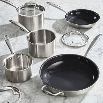Cooks Professional 5 Piece Tri-Ply Cookware Set | 2 x Non-Stick Frying Pans & 3 x Saucepans with Lids | Compatible with All Hobs Inc Induction & Oven Safe