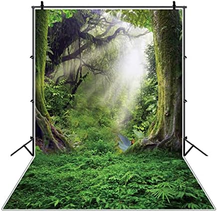 DASHAN Fondo de poliéster de 6 x 10 pies para fotografía de bosque de primavera, árbol de ensueño verde, luz del sol, fondo de hierba verde, para