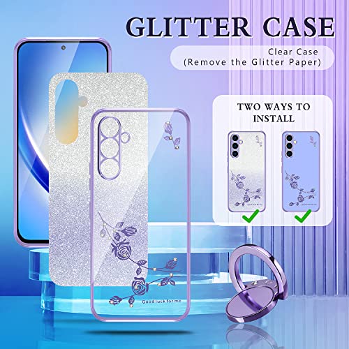 Dhimi For Samsung Galaxy A54 5G Luxury Flowers Floral Design Sparkle Cases,Diamond Kickstand Plating Glitter Phone Cover For Women Girls Samsung A54 5G 6.4 Inch #TOP5