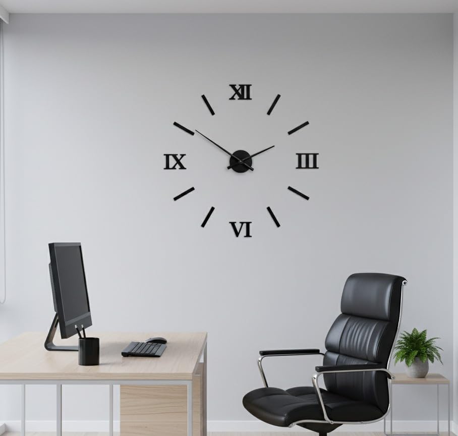 Image of cozyloom DIY 3D Wall Clock for Living Room Decor | Large Analog Roman Number Wall Clock with Minimalist Design | Stylish Decorative Wall Watch for Bedroom, Office, Hallway & Home Decoration