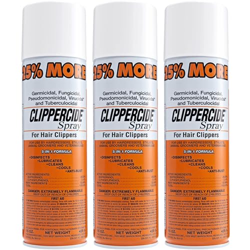 CLIPPERCIDE 5-in-1 Clipper Disinfectant Spray 15oz 3 Pack | Cleans Lubricates Cools Prevents Rust & Disinfects | Professional Clipper Spray for Barbers Stylists & Pet Groomers | Made by BARBICIDE