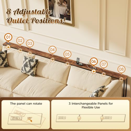 Image of Huuger 126 Inch Sofa Table with Power Outlets, Skinny Behind Couch Table
