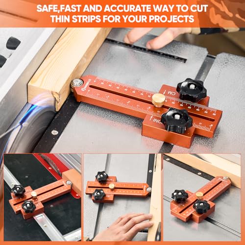 Image of Thin Rip Jig Table Saw Jig Guide, Thin Rip Jig for Repetitive Narrow Thin Strip Cutting, Fits for 3 /8 inch x 3 /4 inch T Slot, Woodworking Tool Fast Thin Ripping Guide for Table Saw Band Saw Router
