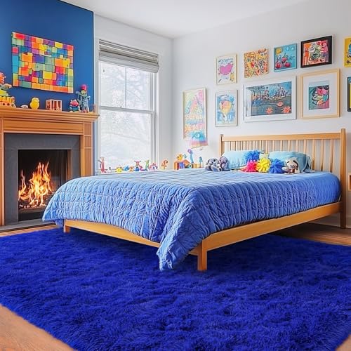 Rugs for Living Room 8x10, Soft Shaggy Modern Shag Area Rug for Bedroom, Upgrade Non-Slip Plush Fluffy Carpet for Kids Boys Girls Room Home Decor Aesthetic, Royal Blue